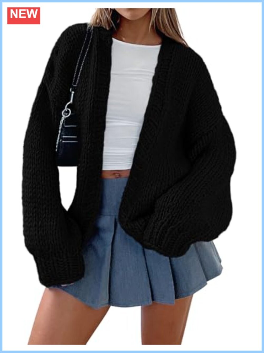 Chunky Knit Cardigan Sweater for Women Open Front Long Sleeve